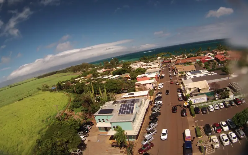 Aerial view of a Maui town main street