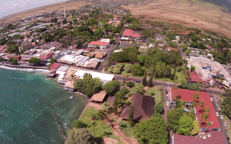 Lahaina town and harbor before the August 2023 fire.
