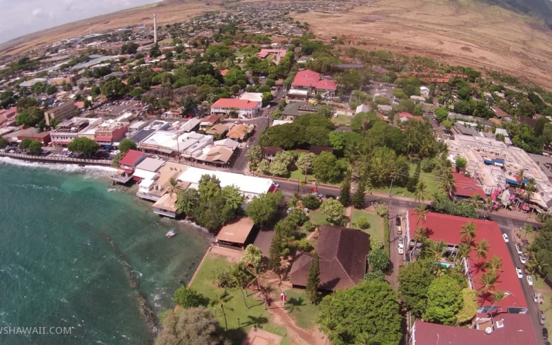 Lahaina town and harbor before the August 2023 fire.